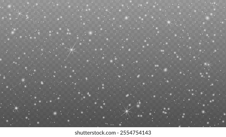 Winter snow flakes background. Blizzard transparent texture.