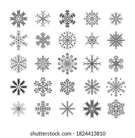 Winter snow flakes crystal element. Flat design line black snowflakes Christmas and New Year decoration element set. Nice element for Christmas banner, postcards. Vector illustration.