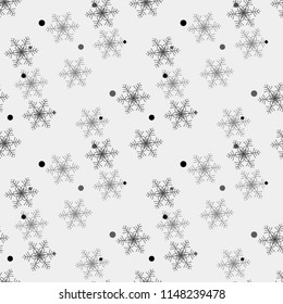 Winter Snow Flakes Doodles. Black and White Seamless Background Pattern. Hand-Drawn Vector Illustration. Pattern Swatch
