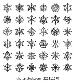 Winter Snow Flakes Doodles. Hand-Drawn Vector Illustration