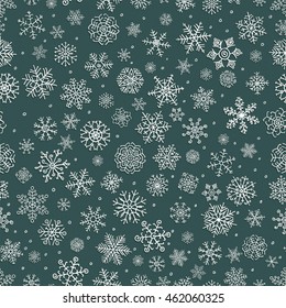 Winter Snow Flakes Doodles Seamless Pattern. Hand Drawn Christmas Vector Illustration. New Year Decorative Snowflakes Background
