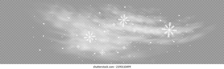 winter and snow with fog. wind and fog. Snow and wind on a transparent background. White gradient decorative element.vector illustration.