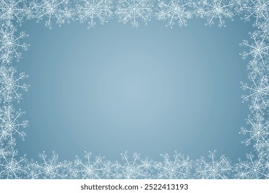 Winter snow frame. Christmas Snowflakes border. Snowy frame frozen background