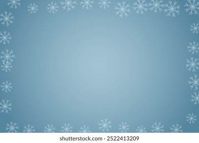 Winterschneerahmen. Weihnachten Schneeflocken Grenze. Schneefarbener Rahmen, gefrorener Hintergrund