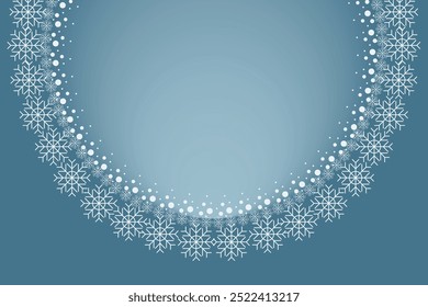 Winter snow frame. Christmas Snowflakes border. Snowy frame frozen background