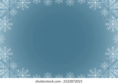 Winter snow frame. Christmas Snowflakes border. Snowy frame frozen background