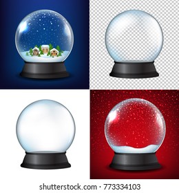 Winter Snow Globe Collection With Gradient Mesh, Vector Illustration