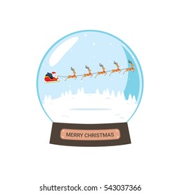 Winter Snow globe with flying Santa Claus Sleigh inside