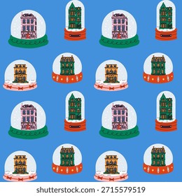 Winter snow globe pattern with colorful houses