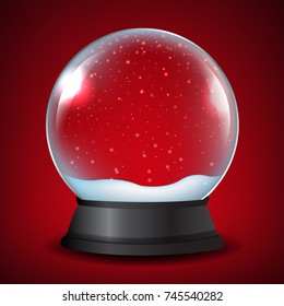 Winter Snow Globe With Red Background With Gradient Mesh, Vector Illustration