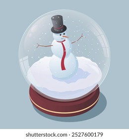 Winter snow globe with snowman inside. Vector illustration
