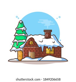 Winter Snow House Vector Icon Illustrations. Winter Icon Concept White Isolated. Flat Cartoon Style Suitable for Web Landing Page, Banner, Sticker, Background