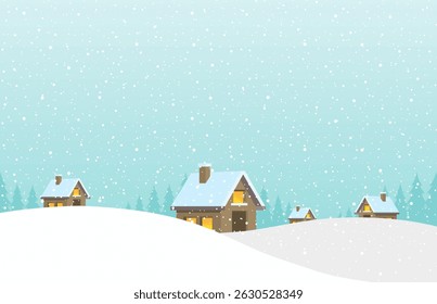 Winter Snow Houses Background Vector, Cartoon Snow Falling, Snow Village Houses Background Illustration