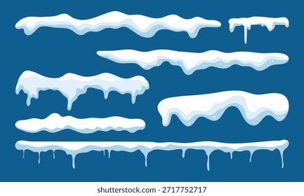 Conjunto de borde de hielo de nieve de invierno, Elementos de marco de hielo congelado, Colección de Vector de bordes nevados.