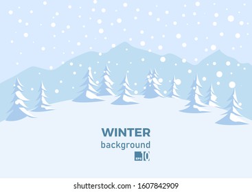 winter snow landscape background with fir trees. Illustration for poster, cover or advertising