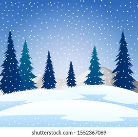 Winter snow landscape background and silhouette tree