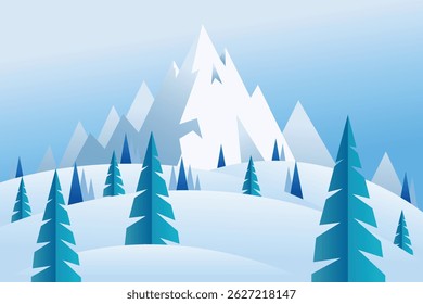 Winter snow landscape,  with snowflakes falling from sky. Christmas winter scenery of cold weather.