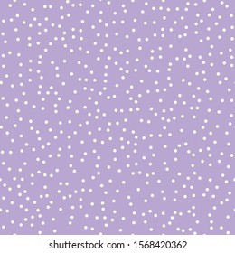 Winter Snow Lilac Seamless Vector Pattern with aWhite Snowstorm Polka Dots and a Light Purple Background. Perfect For Decor, Fabric, Card-making and Fashion This Festive Season.