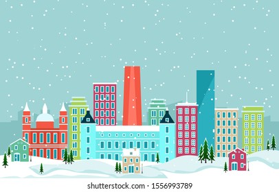 Winter Snow in Madrid City Cityscape Skyline Landmark Building Illustration