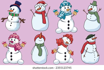 Winter Snow man Bundle for Christmas Season-Cute Snowman Doodles Funny Set