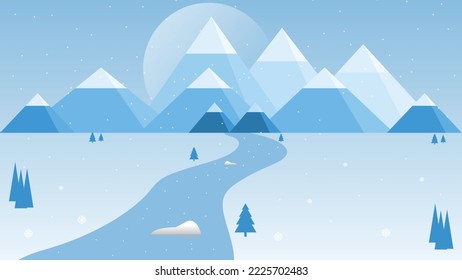 Winter snow merry christmas season at the blue mountain hill and the snow lake sunlight illustration