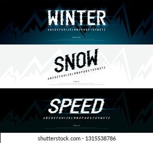 Winter, Snow Modern Alphabet Fonts. Typography Regular And Italic Font Uppercase Wind, Ice Concept. Vector Illustration