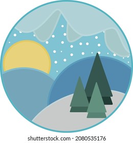 Winter snow mountain circle tree trees