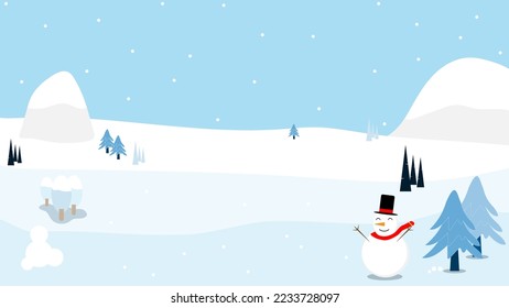 Winter Snow Mountain Forest Landscape Background, Pine Snow Trees Woods Flat Vector Illustration