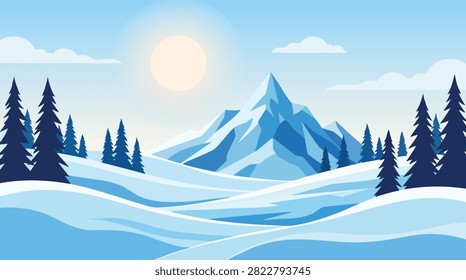 Winter Snow Mountain Landscape Background Nature Vector Illustration