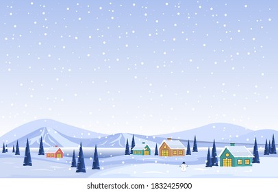 Winter Snow Pine Mountain Snowfall Nature Landscape Illustration