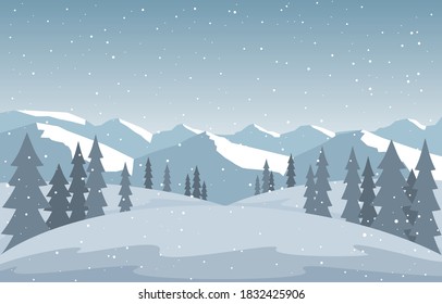 Winter Snow Pine Mountain Snowfall Nature Landscape Illustration