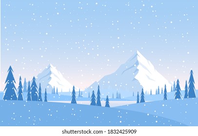 Winter Snow Pine Mountain Snowfall Nature Landscape Illustration