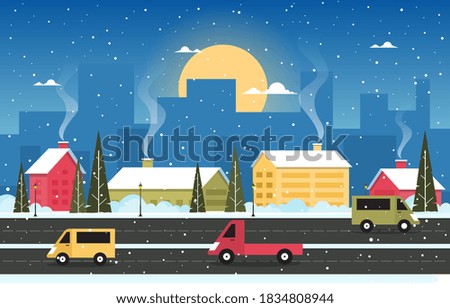 Winter Snow Pine Snowfall City House Landscape Illustration