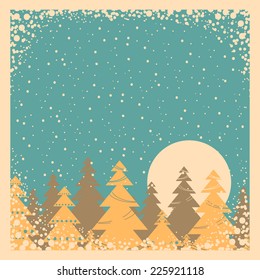 Winter snow poster.Vintage illustration on old paper background for text