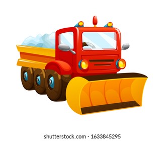 Winter snow removal. Snow blower with bucket cleaning snow after a snowfall. The vehicle, transportation to remove snow on white background isolated vector illustration