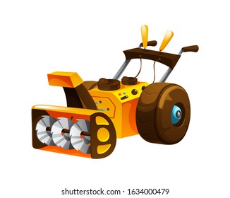 Winter snow removal. Snow blower cleaning snow after a snowfall. The vehicle, transportation to remove snow on white background isolated vector illustration