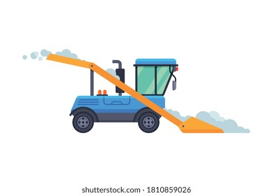 Winter Snow Removal Machine, Cleaning Road Vehicle Vector Illustration