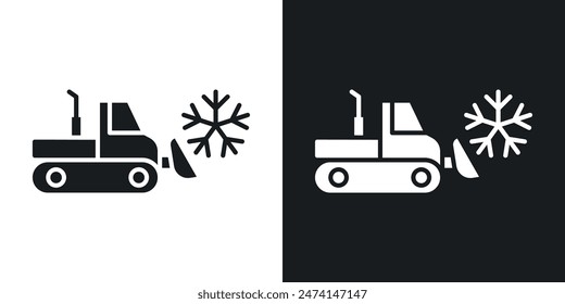 Winter Snow Removal Vehicle Icon Set. Snowplow and Truck Vector Symbols.