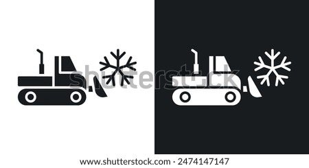 Winter Snow Removal Vehicle Icon Set. Snowplow and Truck Vector Symbols.