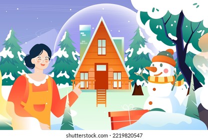 Winterschneeszene mit Kiefern und Schnee im Hintergrund, Vektorgrafik