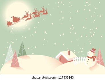 Winter Snow Scene - Soft Vintage Retro Type Feel To This Subtle Pastel Coloured Christmas Scene.