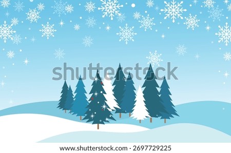 Winter snow scenes and snowflake illustrations
