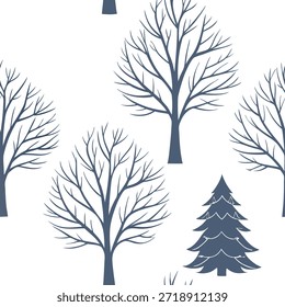 Patrón de nieve de invierno sin fisuras con árboles cubiertos de nieve ramas heladas y copos de nieve brillantes para un concepto mágico de aspecto de invierno como Patrón mágico de nieve de invierno con árboles cubiertos de nieve ramas heladas y copos de nieve brillantes para un diseño de país de las maravillas de invierno en Foto de archivo Concepto y espacio vacío en el lado izquierdo, sin texto --ar 7:2 --tile