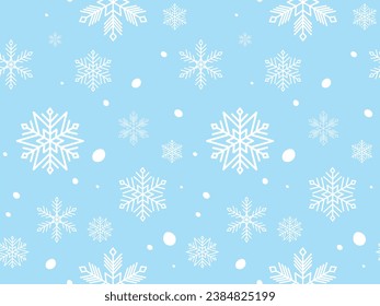 Winter snow seamless pattern. White snowflakes of different variations and sizes on blue background. Christmas holiday endless pattern