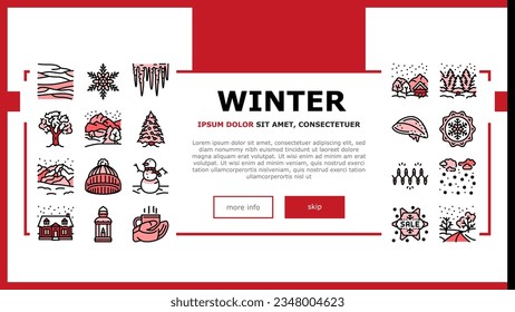 winter snow season nature landing web page vector. holiday landscape, white blue forest, ice cold, christmas snowflake, sky, frost winter snow season nature Illustration