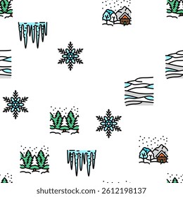 winter snow season nature vector seamless pattern thin line illustration