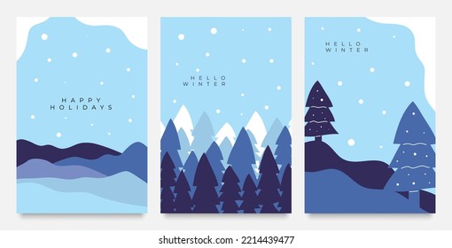 winter snow season pine tree blue Holiday invitation background template card design wallpaper