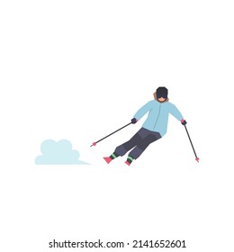 Winter snow skiing sport activity simple flat vector character illustration.