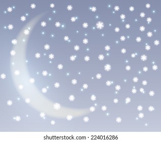 winter snow sky with moon background. vector eps10
