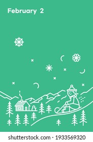 Winter, snow sleigh, snowflakes, February Calendar Illustration, vector illustration, calendar template